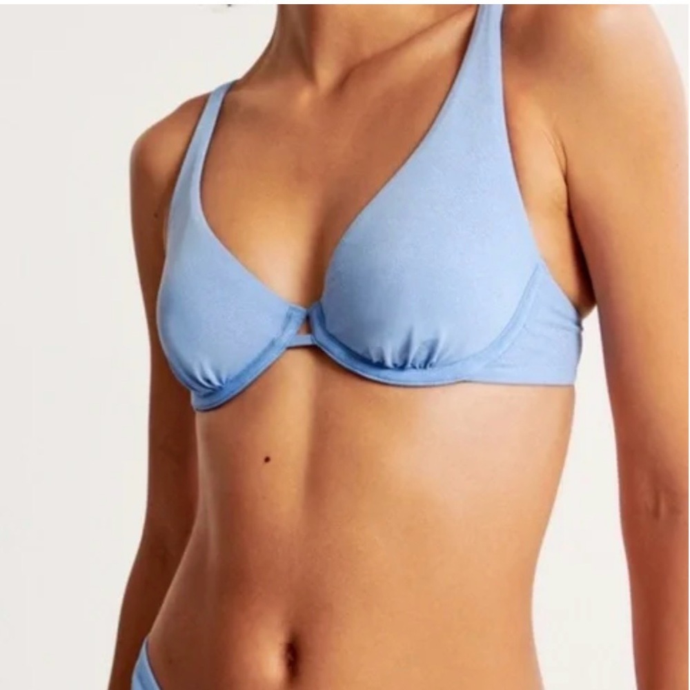 Abercrombie & Fitch Curve Love High Apex Underwire Bikini Top - S - Blue Shimmer